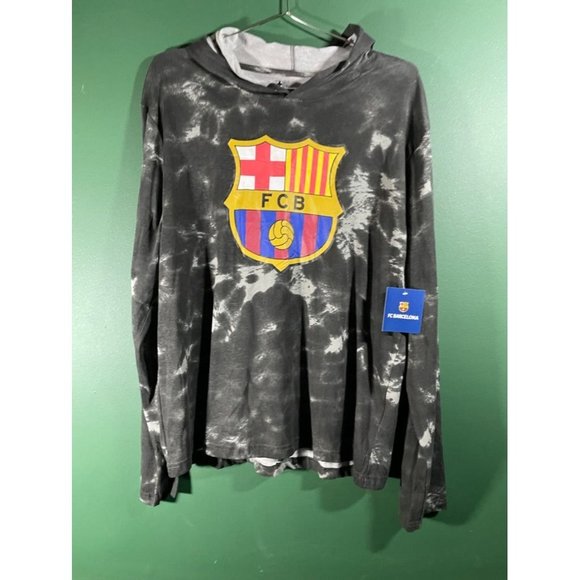 FC Barcelona Men's Black/Grey Tye Dye Light Weight Hoodie - Size XL *New with Ta - Picture 1 of 5